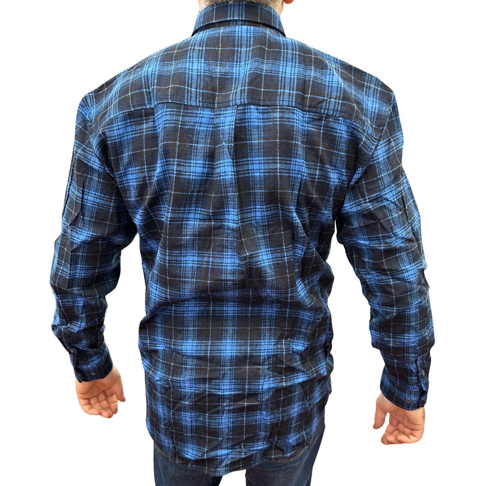 Mens Flannelette Long Sleeve Pullover Shirt 100% Cotton Flannel - Half Placket - Blue - 4XL