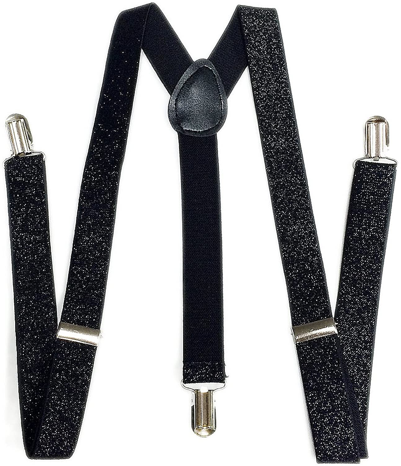 Men's Accessories: GLITTER SPARKLE SUSPENDERS Braces Clipon Elastic Y-Back Slim Adjustable  - Black (Glitter)