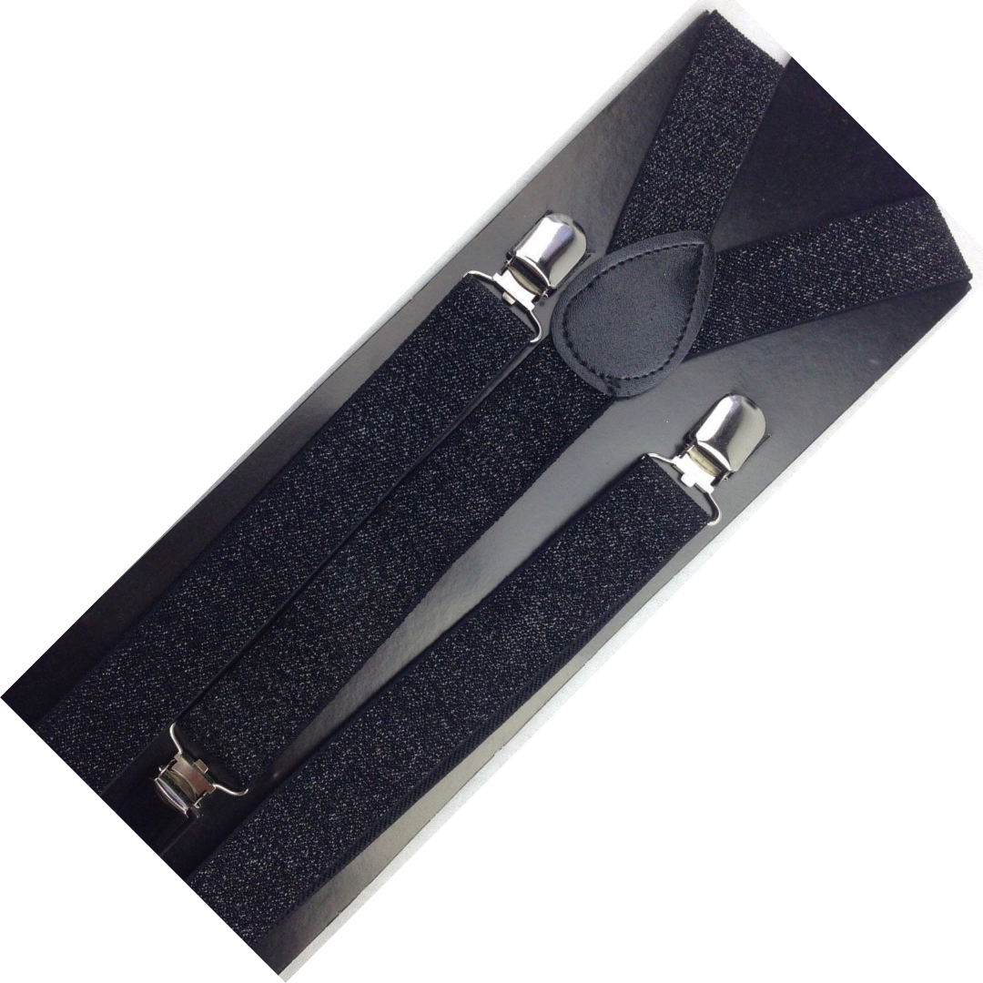 Men's Accessories: GLITTER SPARKLE SUSPENDERS Braces Clipon Elastic Y-Back Slim Adjustable  - Black (Glitter)