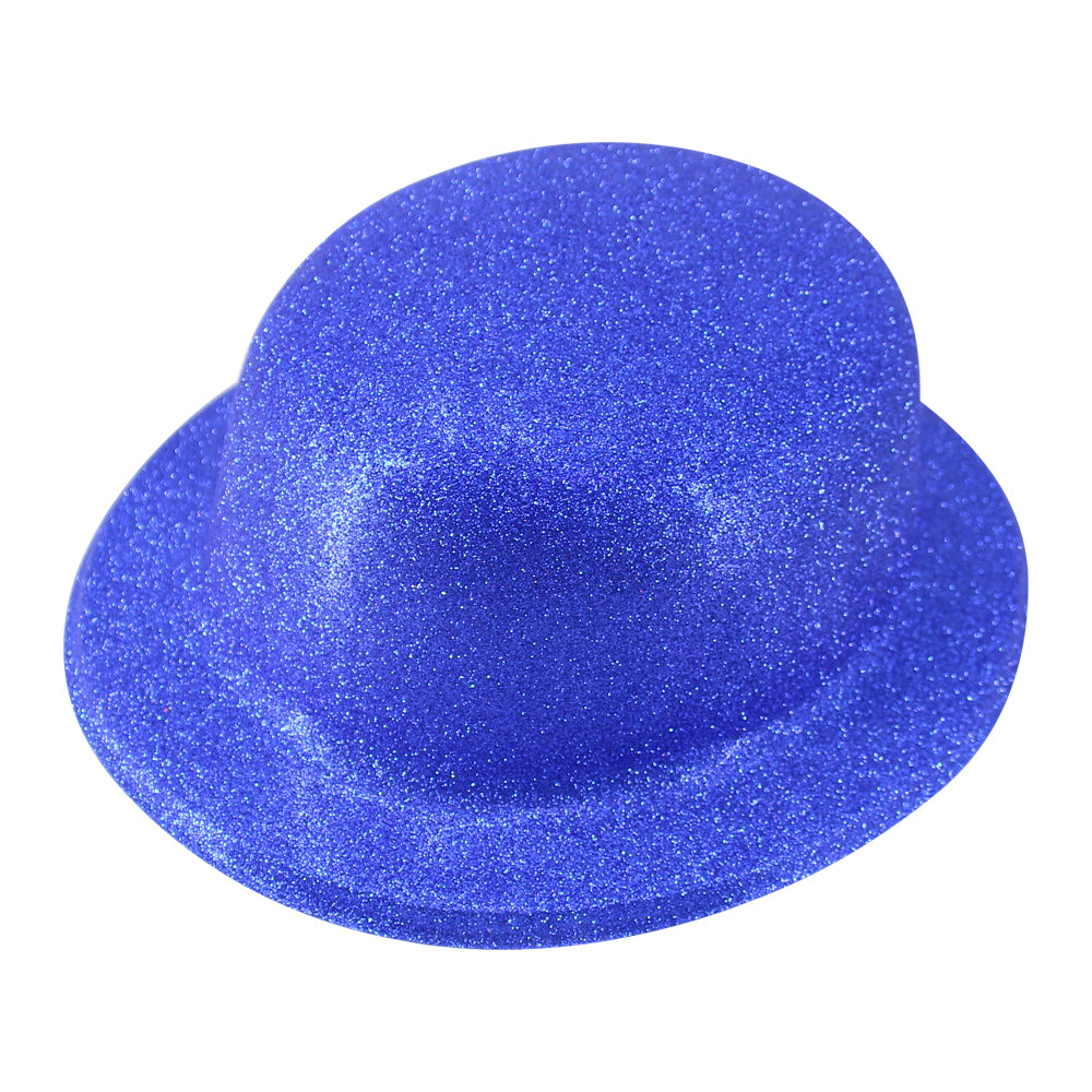 Costumes & Accessories: GLITTER BOWLER HAT Fancy Party Plastic Costume Cap Fun Dress Up Sparkle - Blue