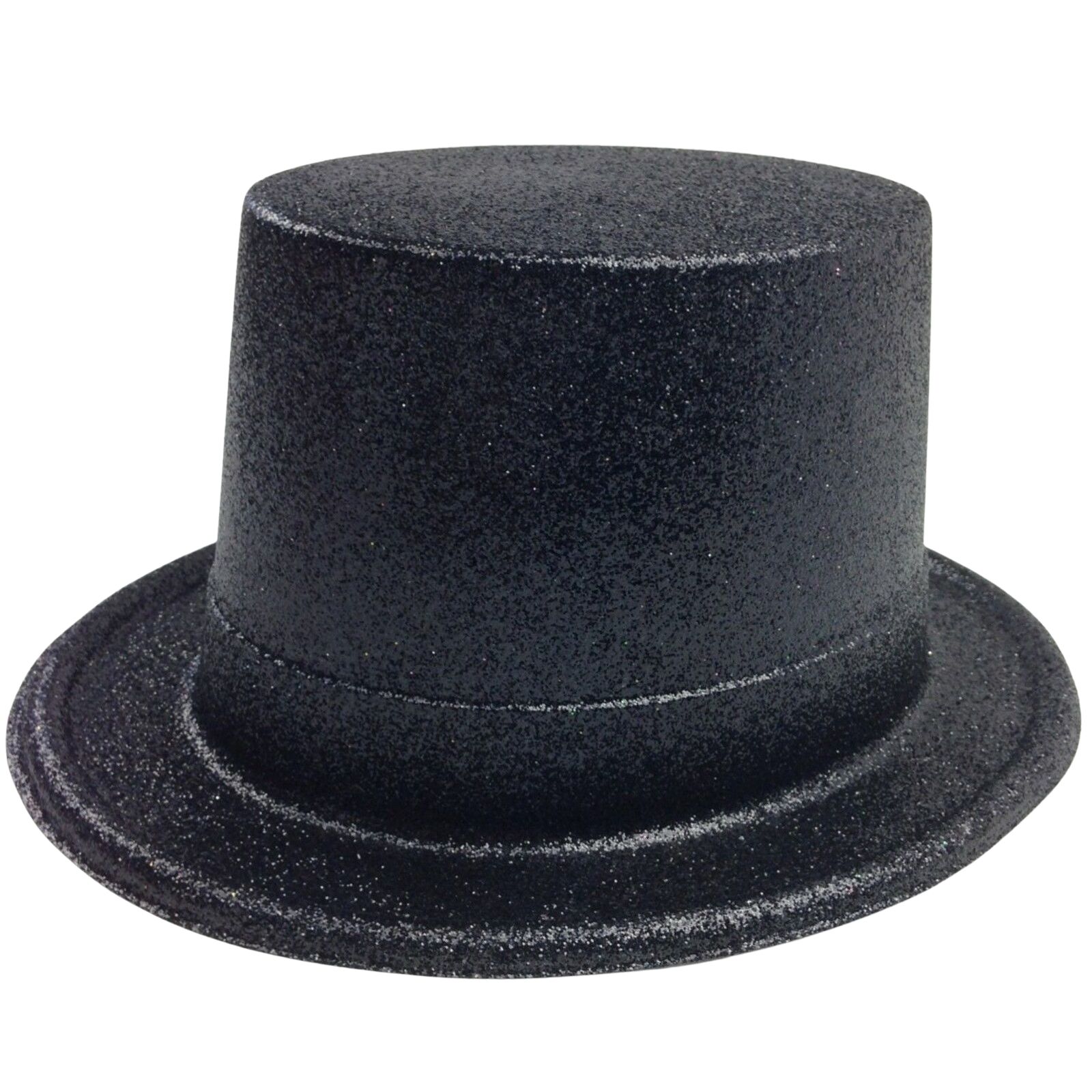 Glitter Top Hat Adult Costume Fancy Dress Party Plastic Tall Hat - Black
