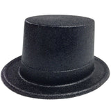 Glitter Top Hat Adult Costume Fancy Dress Party Plastic Tall Hat - Black