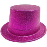 Glitter Top Hat Adult Costume Fancy Dress Party Plastic Tall Hat - Hot Pink