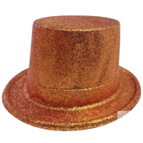 Glitter Top Hat Adult Costume Fancy Dress Party Plastic Tall Hat - Orange