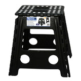125kg Plastic Folding Step Stool 39cm Portable Chair Flat Indoor/Outdoor Home - Black