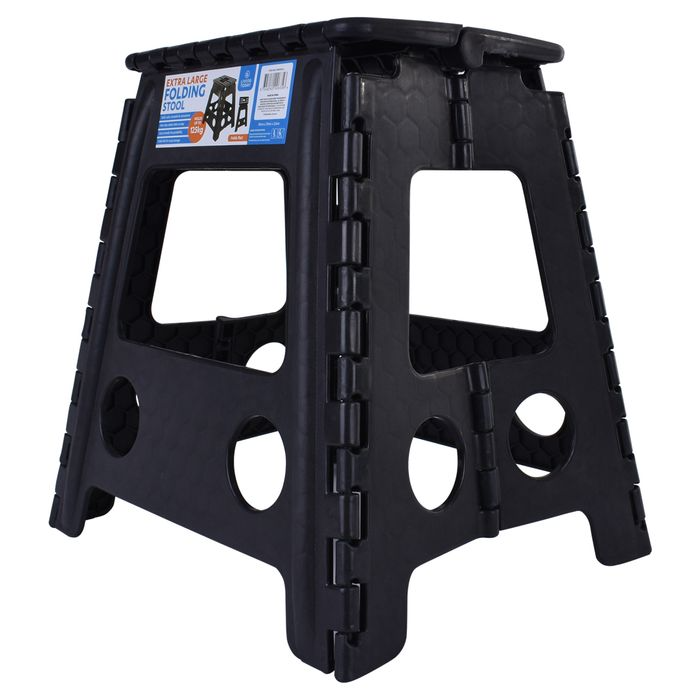 Table & Bar Stools: 125kg Plastic Folding Step Stool 39cm Portable Chair Flat Indoor/Outdoor Home - Black