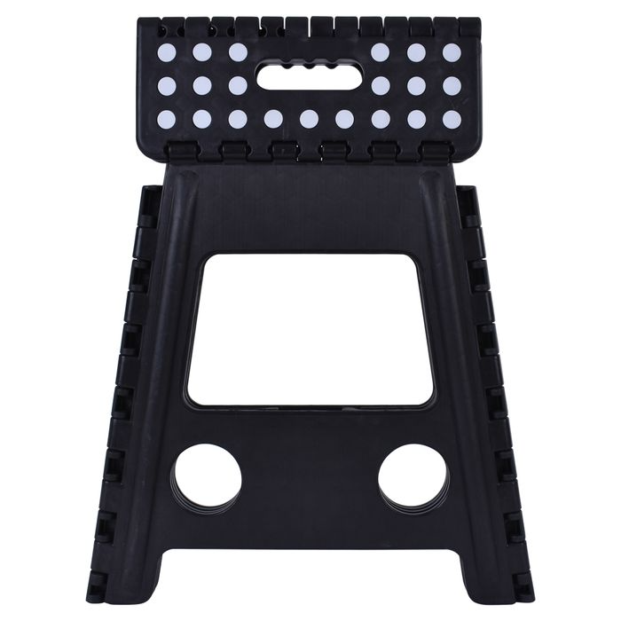 Table & Bar Stools: 125kg Plastic Folding Step Stool 39cm Portable Chair Flat Indoor/Outdoor Home - Black