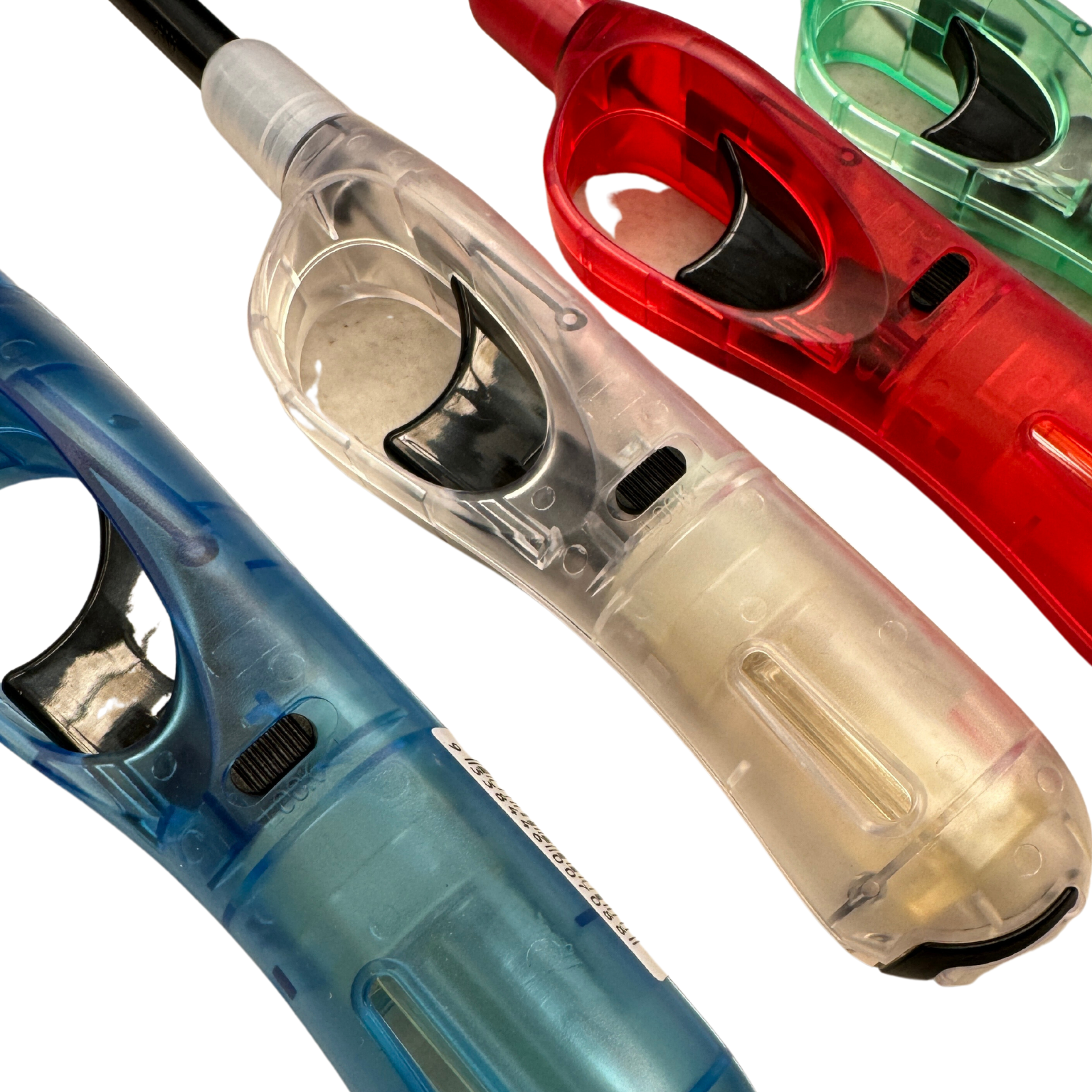 BBQ Tools: 12x Clear Long Gas Lighter for BBQ Kitchen Cigarette w/ Safety Lock - Assorted Colours