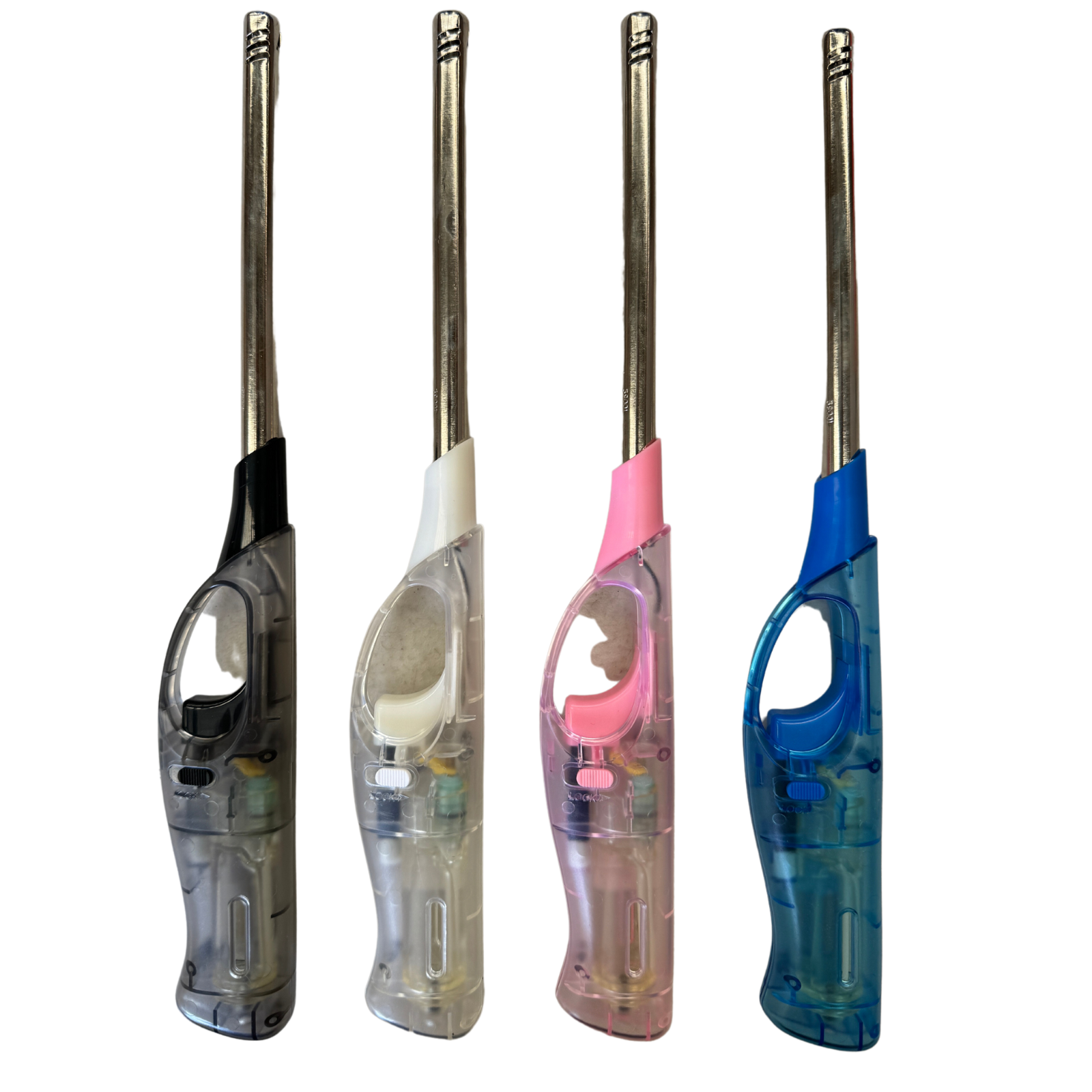 BBQ Tools: 1x Clear Long Gas Lighter for BBQ Kitchen Cigarette w/ Safety Lock - Assorted Colours