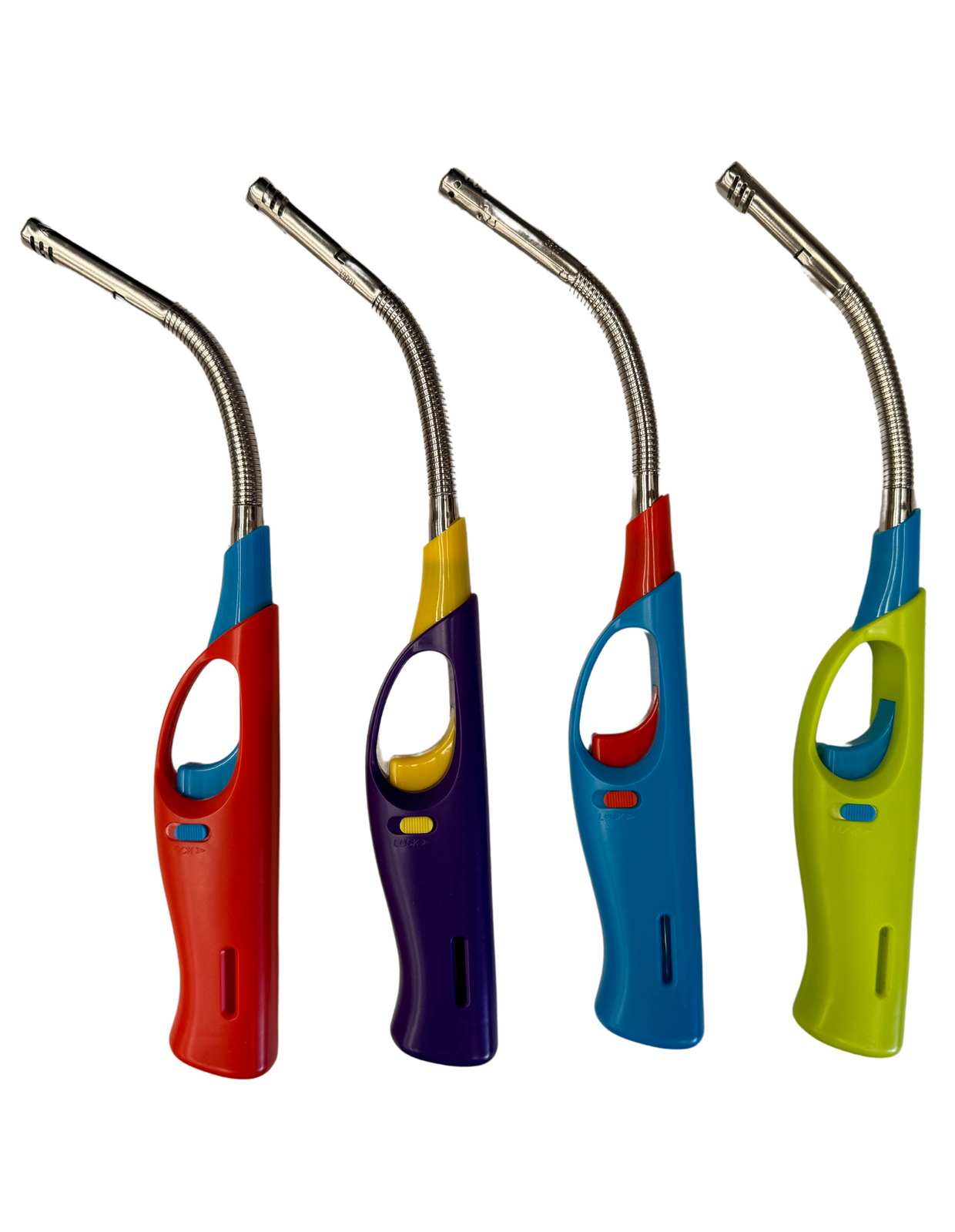 BBQ Tools: 1x Clear Flexible Gas Lighter for BBQ Kitchen Cigarette w/ Safety Lock - Assorted Colours