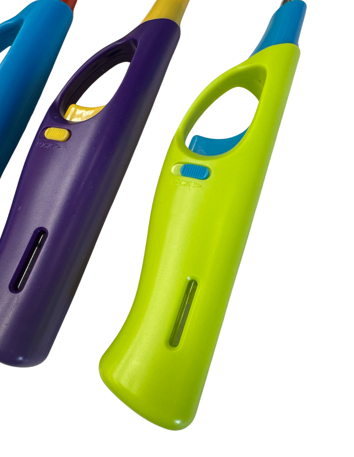 BBQ Tools: 4x Clear Flexible Gas Lighter for BBQ Kitchen Cigarette w/ Safety Lock - Assorted Colours