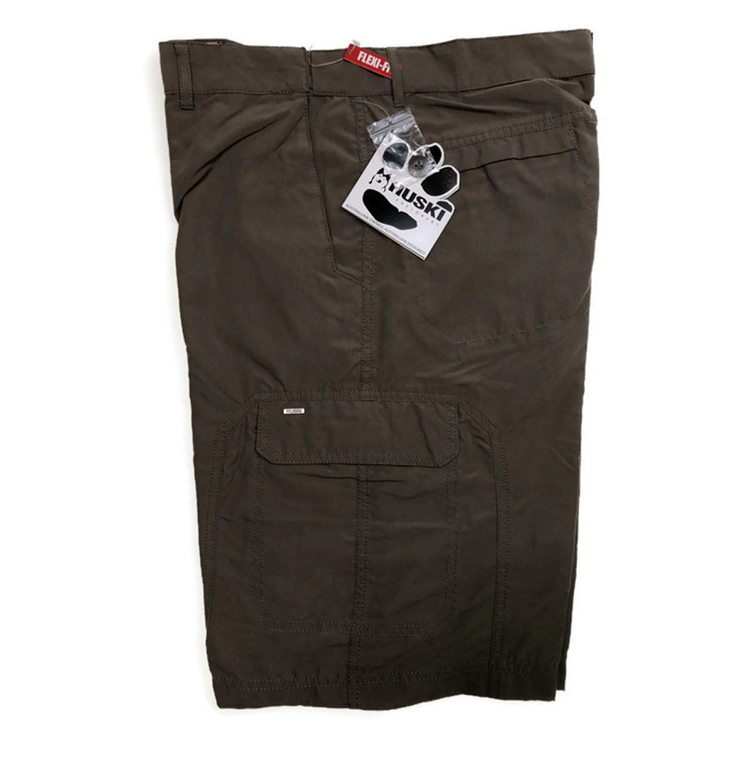 Men's Shorts: HUSKI Cargo Shorts Mens Cascade Microfibre Flexi Fit Short Army Military 515206 - Clay - 3XL (107cm Waist)