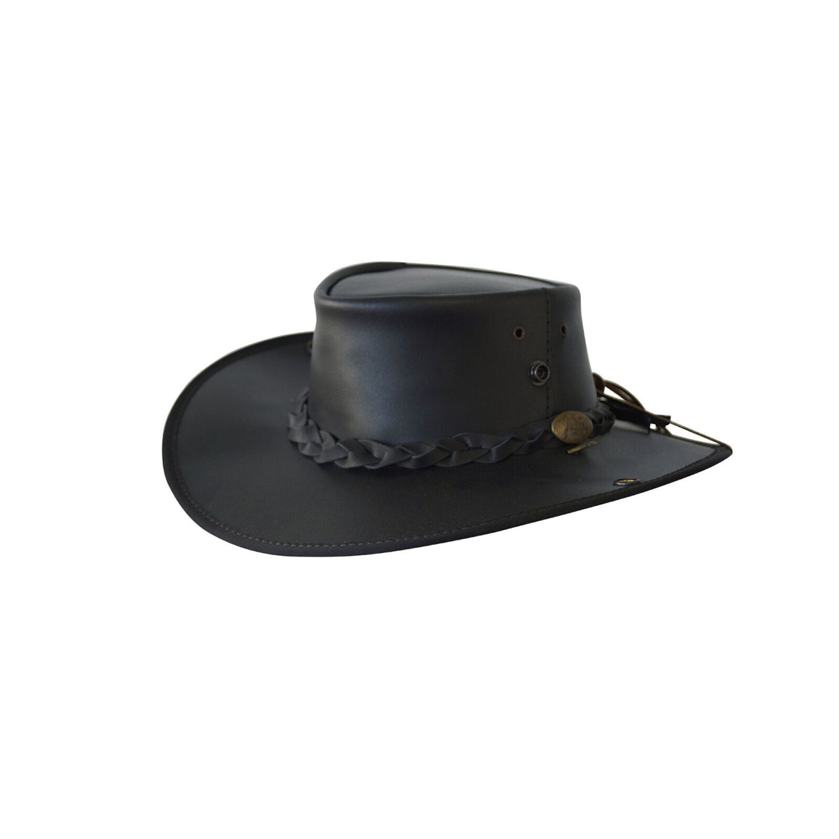 Jacaru Boundary Rider Bovine Cow Leather Hat Chinstrap Side Snaps - Black