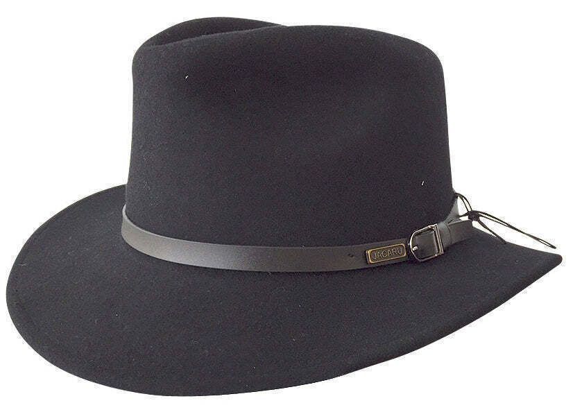 JACARU 1849 Australian 100% Wool Hat Fedora Trilby Crushable Travel - Black