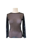 Womens Fishnet Mesh Top Long Sleeve Sheer See Through Party Costume - Black