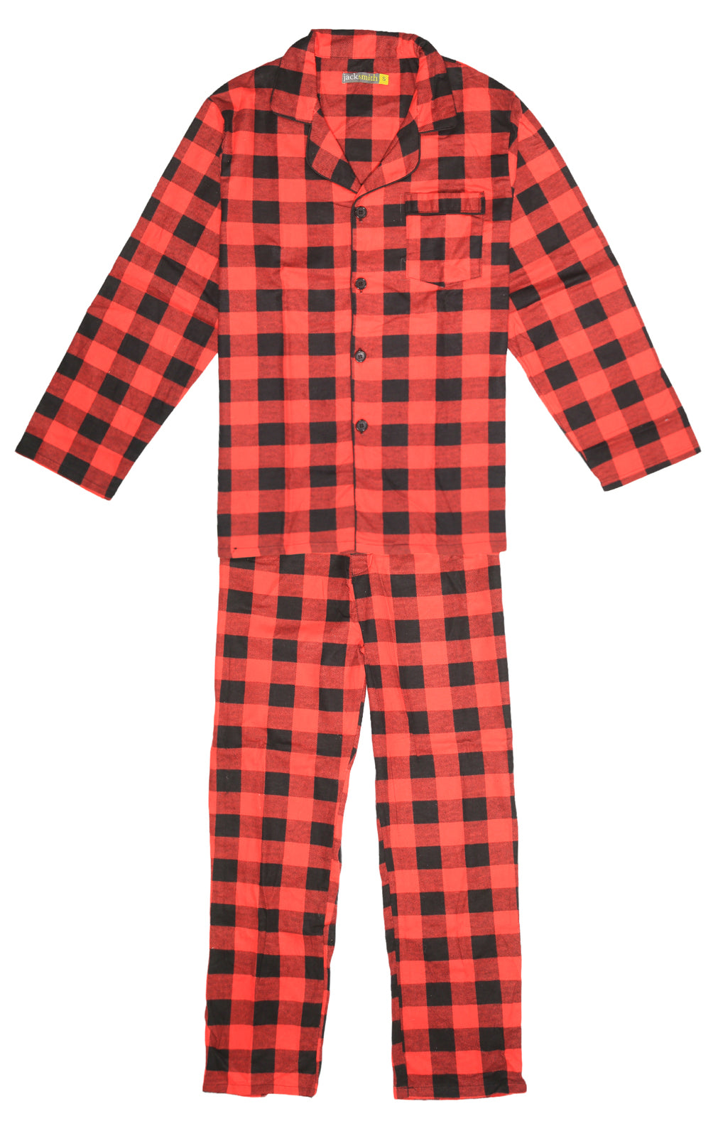 Mens Flannelette Pyjama Set 100% Cotton Long Sleeve Pants Soft Warm PJs - Red - XL