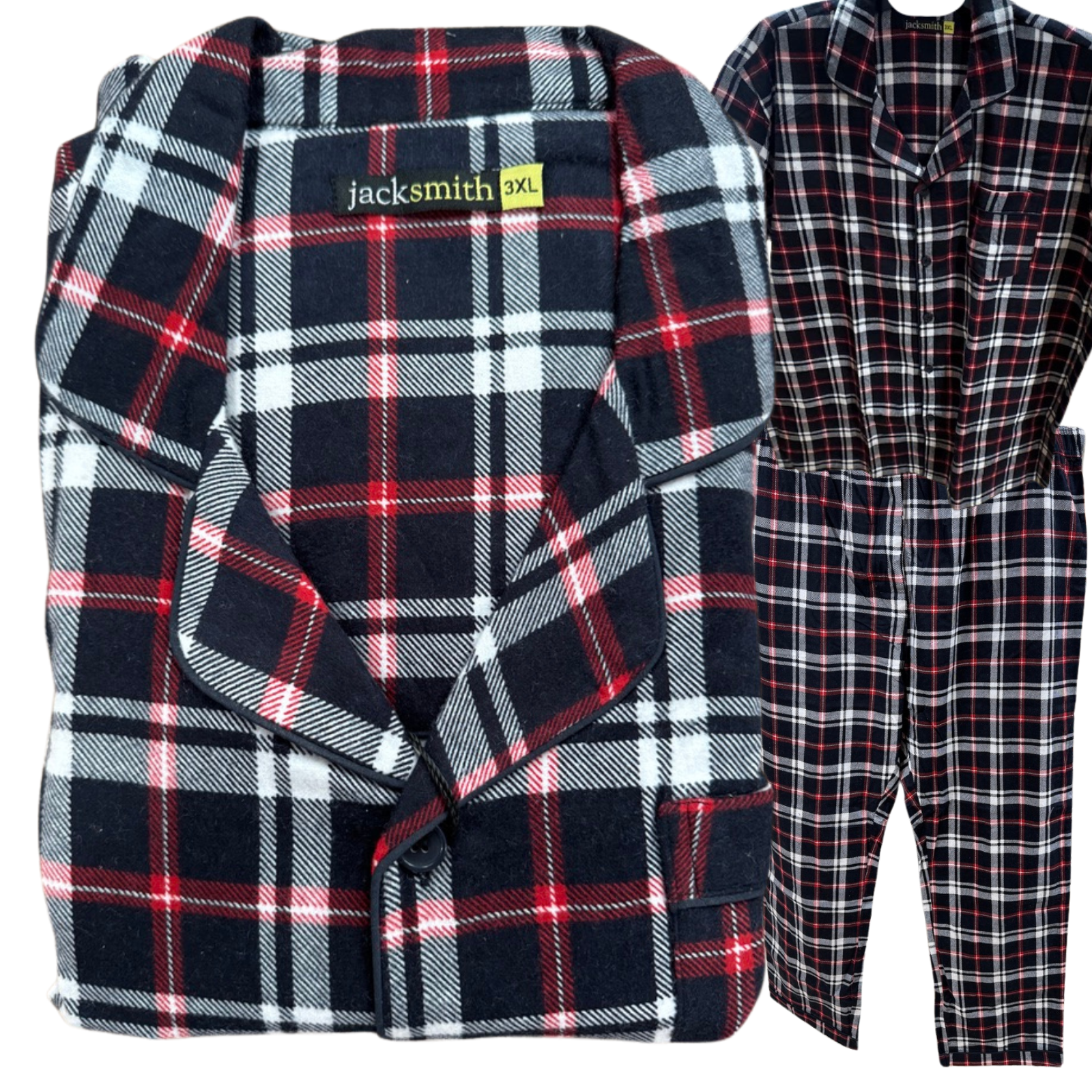 Mens Plus Size Flannelette Pyjamas 100% Cotton PJs Set Top Pants in Red Check - 6XL