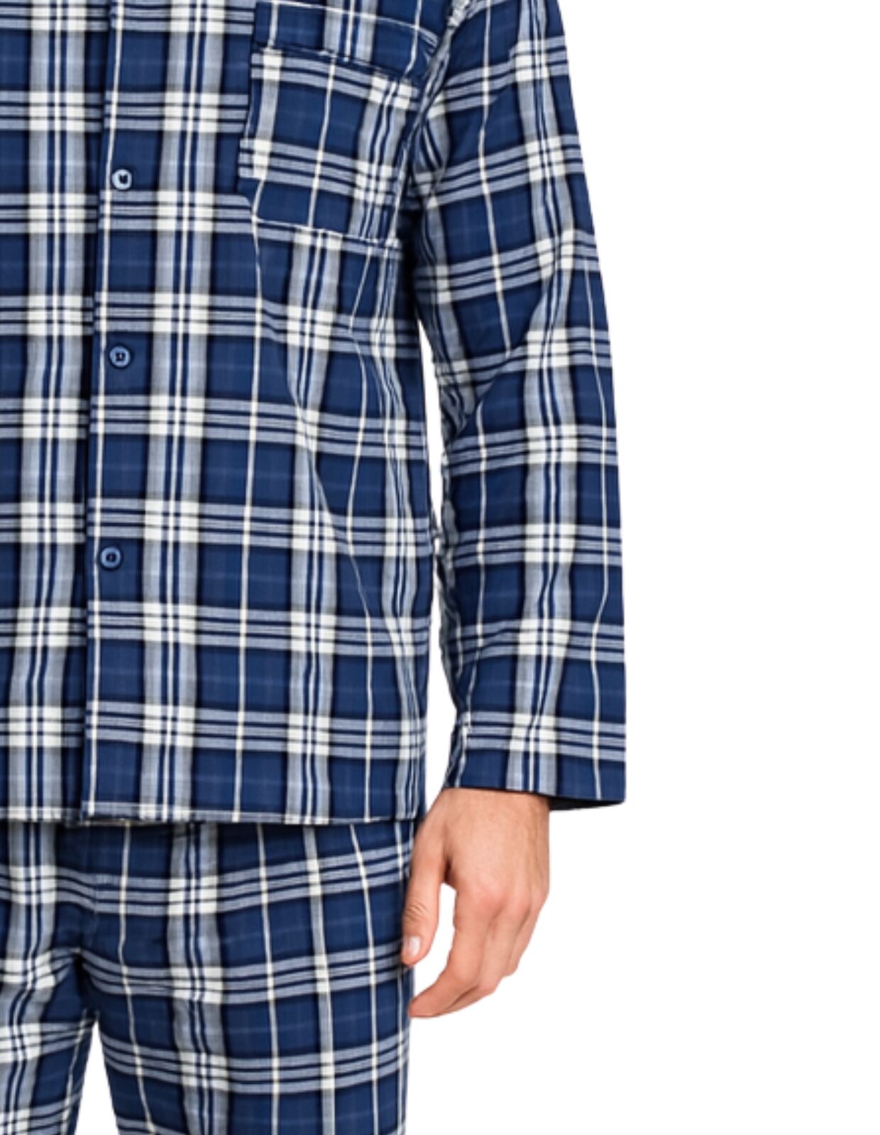 Mens Flannelette Pyjama Set Sleepwear Soft 100% Cotton PJs - Blue Check - M