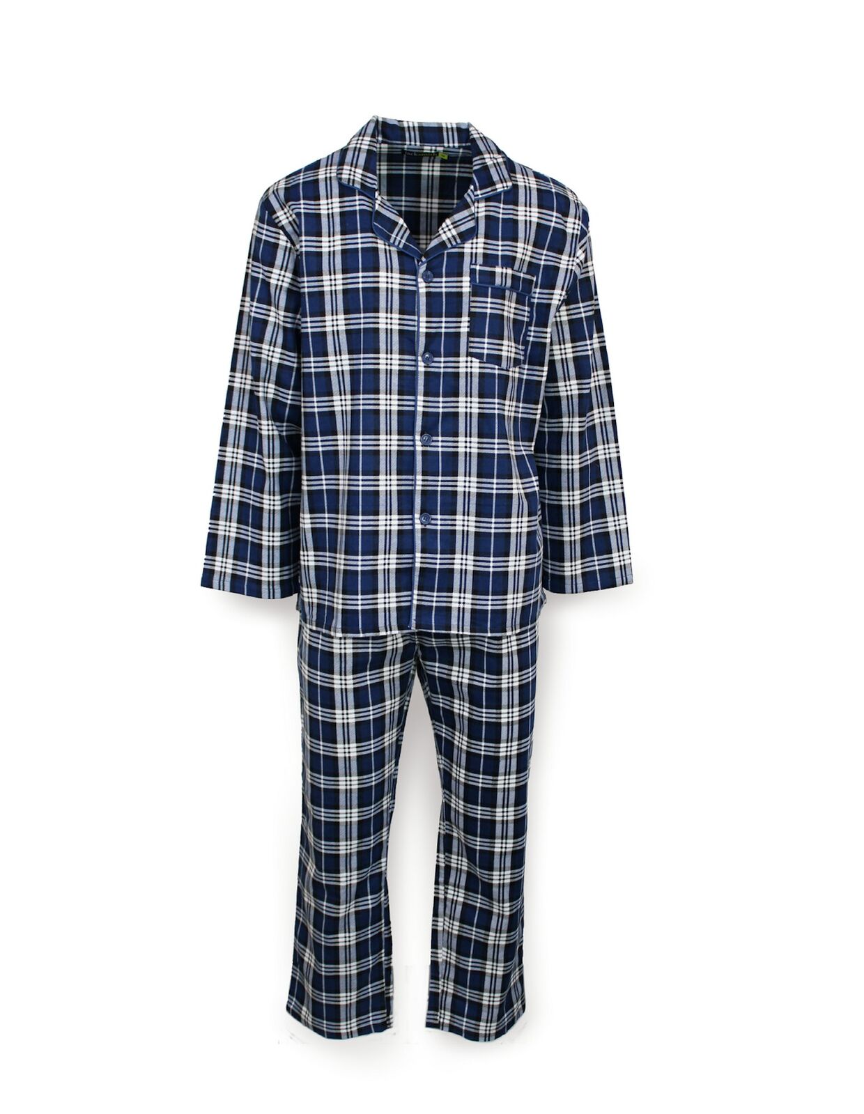 Mens Flannelette Pyjama Set Sleepwear Soft 100% Cotton PJs - Blue Check - S