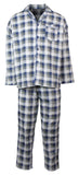Mens Flannelette Pyjama Set Sleepwear Soft 100% Cotton PJs Two Piece - Light Blue Check - L