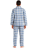 Mens Flannelette Pyjama Set Sleepwear Soft 100% Cotton PJs Two Piece - Light Blue Check - M