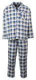 Mens Flannelette Pyjama Set Sleepwear Soft 100% Cotton PJs Two Piece - Light Blue Check - M