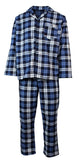 Mens Flannelette Pyjama Set Sleepwear Soft 100% Cotton PJs Two Piece - Blue/Multi Check - XL