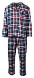 Mens Flannelette Pyjama Set Sleepwear Soft 100% Cotton PJs Two Piece - Navy/Red Check - 5XL
