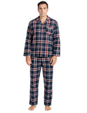 Mens Flannelette Pyjama Set Sleepwear Soft 100% Cotton PJs Two Piece - Navy/Red Check - 5XL