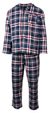Mens Flannelette Pyjama Set Sleepwear Soft 100% Cotton PJs Two Piece - Navy/Red Check - L