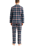 Mens Flannelette Pyjama Set Sleepwear Soft 100% Cotton PJs Two Piece - Navy/Red Check - L