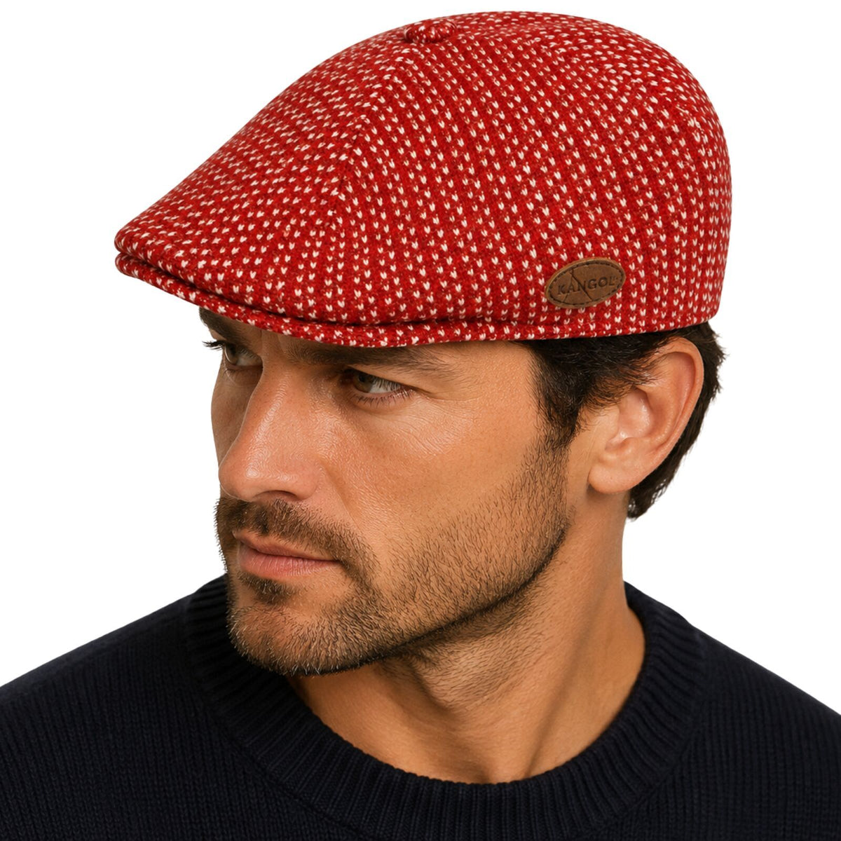 Houndstooth 507 Ivy Flat Cap Wool Blend Mens Womens Winter Hat - Claret Red