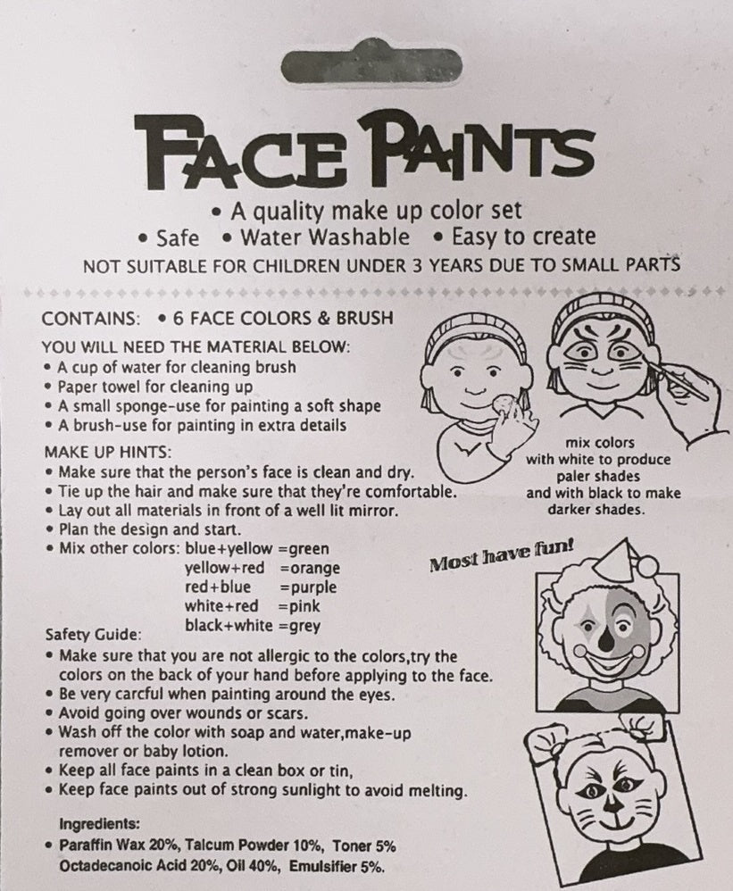 Costumes & Accessories: FACE PAINT Costume Party Non-Toxic Palette Clown Dress Up Make Up Halloween