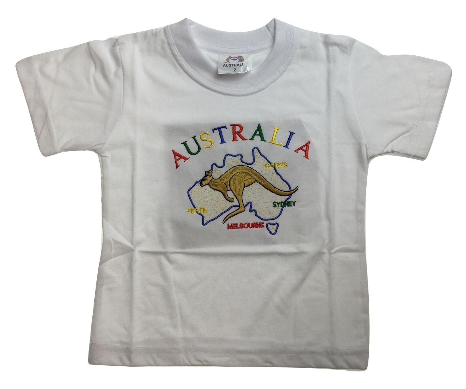 Kids Australia Kangaroo T Shirt Tee Childrens Child 100% Cotton Top - White - 14