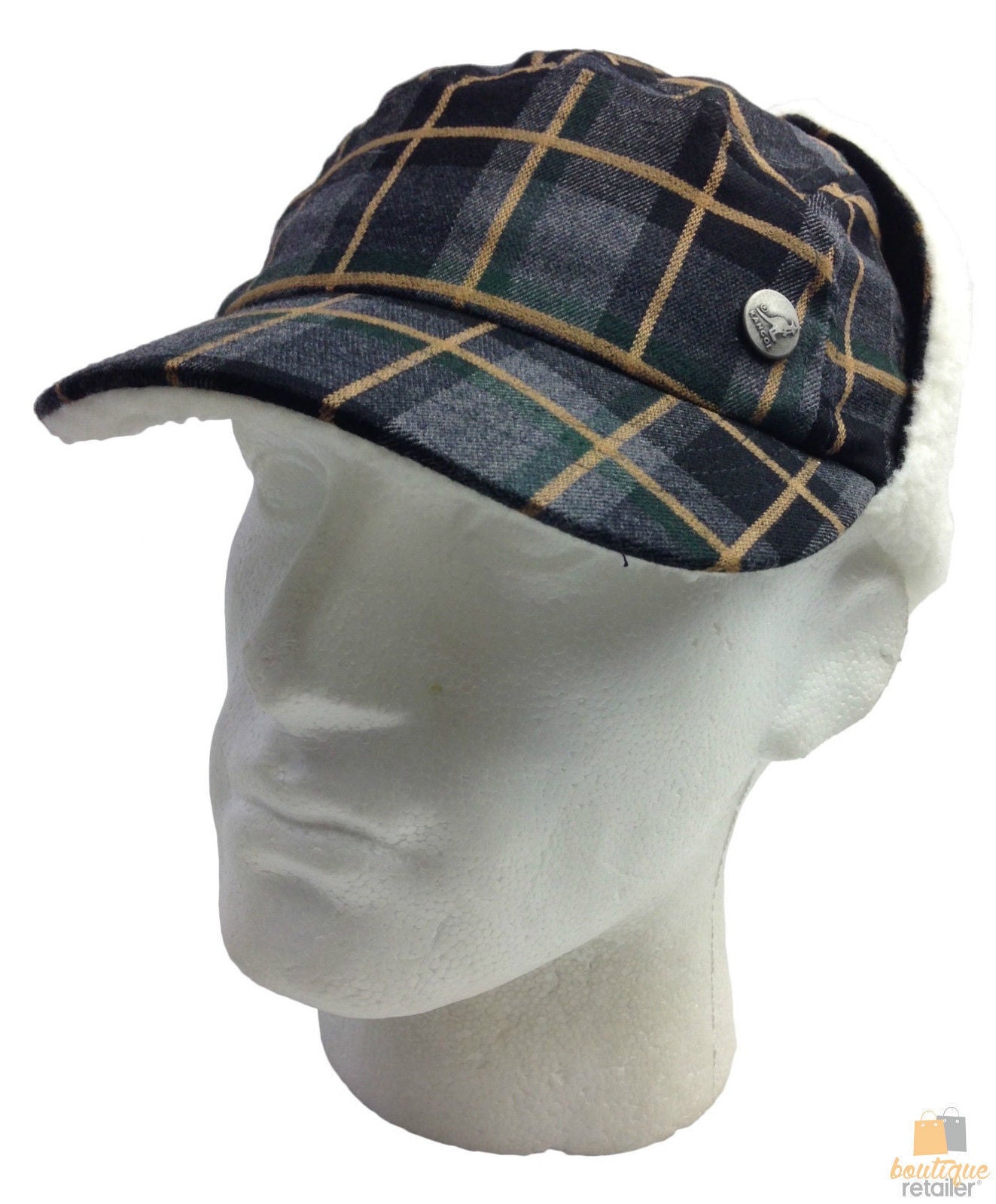 Plaid Supre Trapper Ushanka Hat Sherpa Lined Winter Ear Flap Cap - Grey/Black - L/XL
