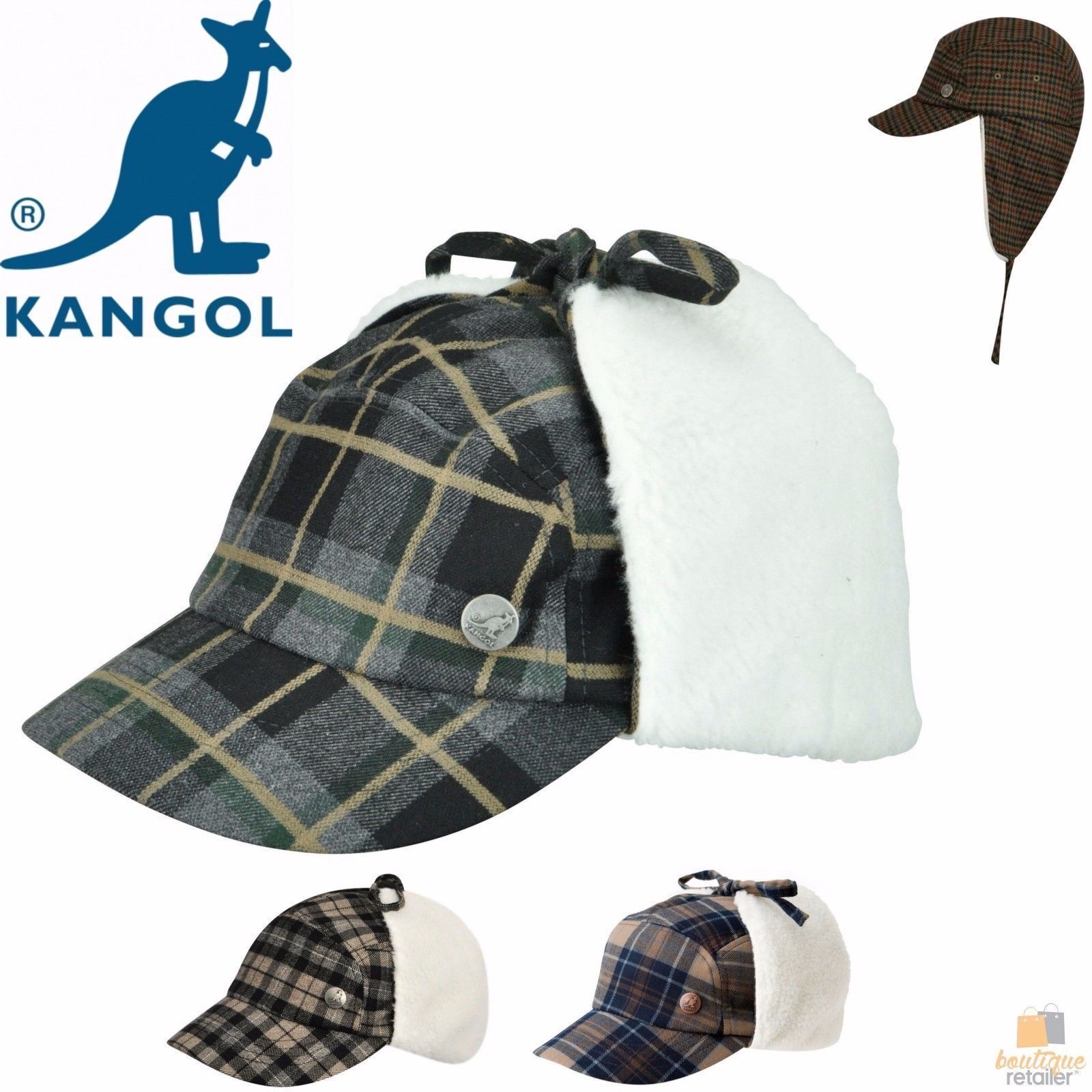 Plaid Supre Trapper Ushanka Hat Sherpa Lined Winter Ear Flap Cap - Black/Grey - S/M