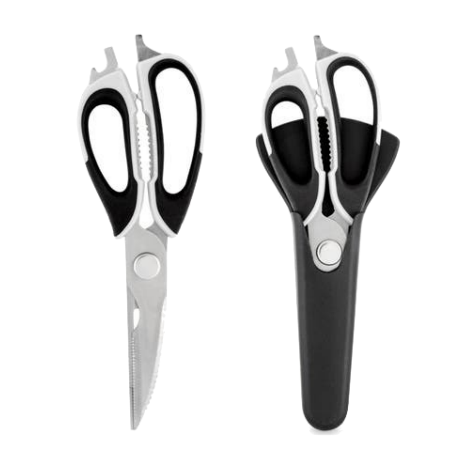 Cutlery: 7 in 1 Multi Purpose Kitchen Super Scissors w/ Magnetic Case for Meat Nuts