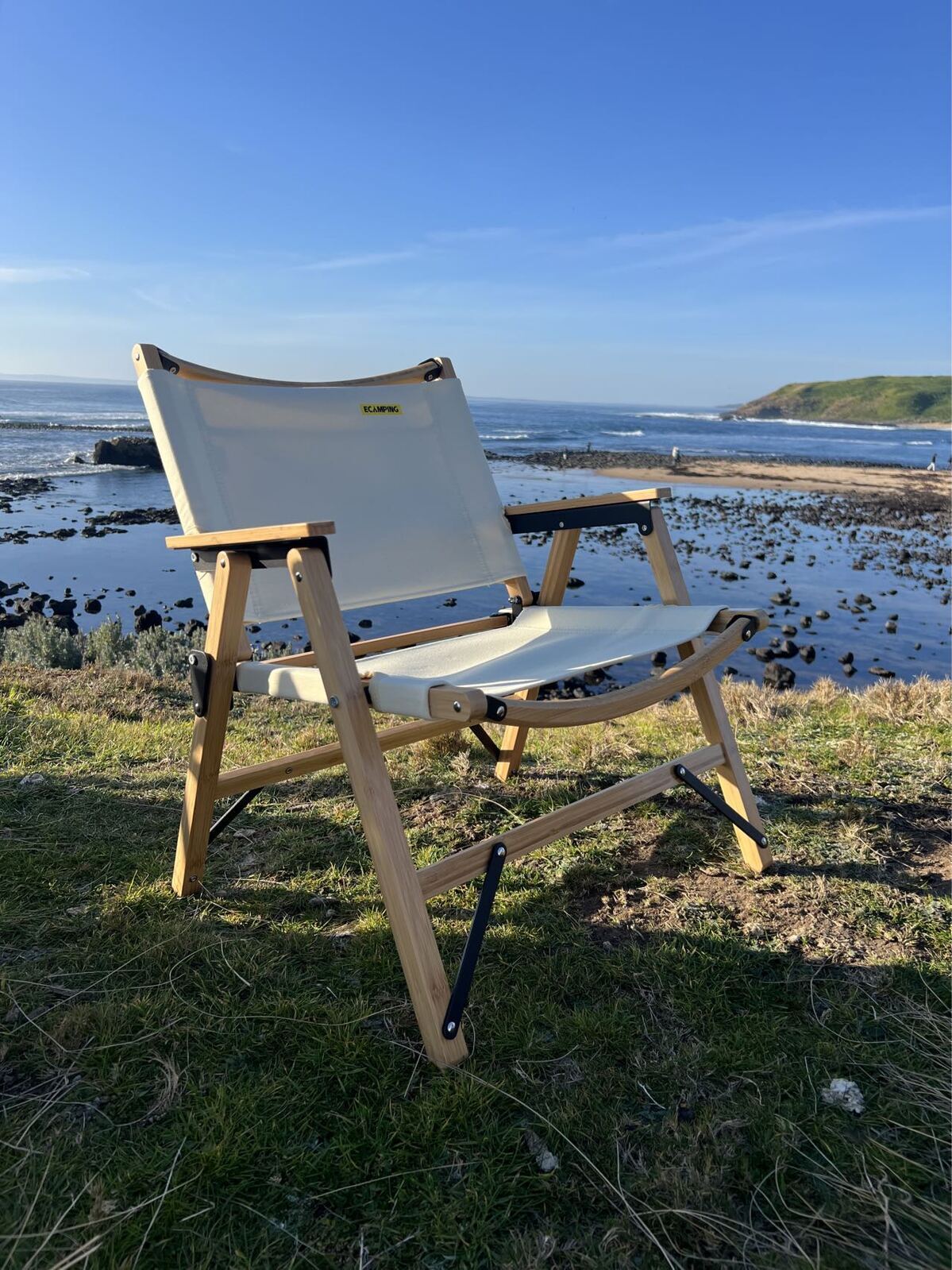 Camp Furniture: Bamboo Canvas Foldable Outdoor Camping Chair Wooden Travel Picnic Park - Khaki/Beige