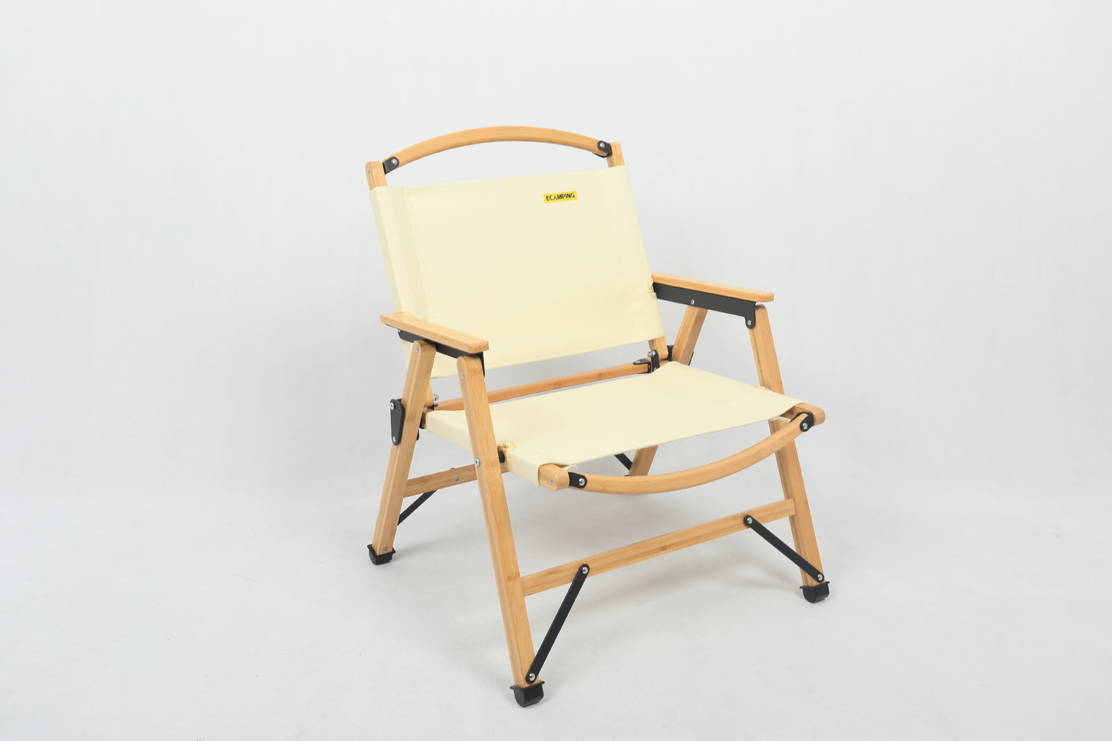 Camp Furniture: Bamboo Canvas Foldable Outdoor Camping Chair Wooden Travel Picnic Park - Khaki/Beige