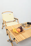 Camp Furniture: Bamboo Canvas Foldable Outdoor Camping Chair Wooden Travel Picnic Park - Khaki/Beige