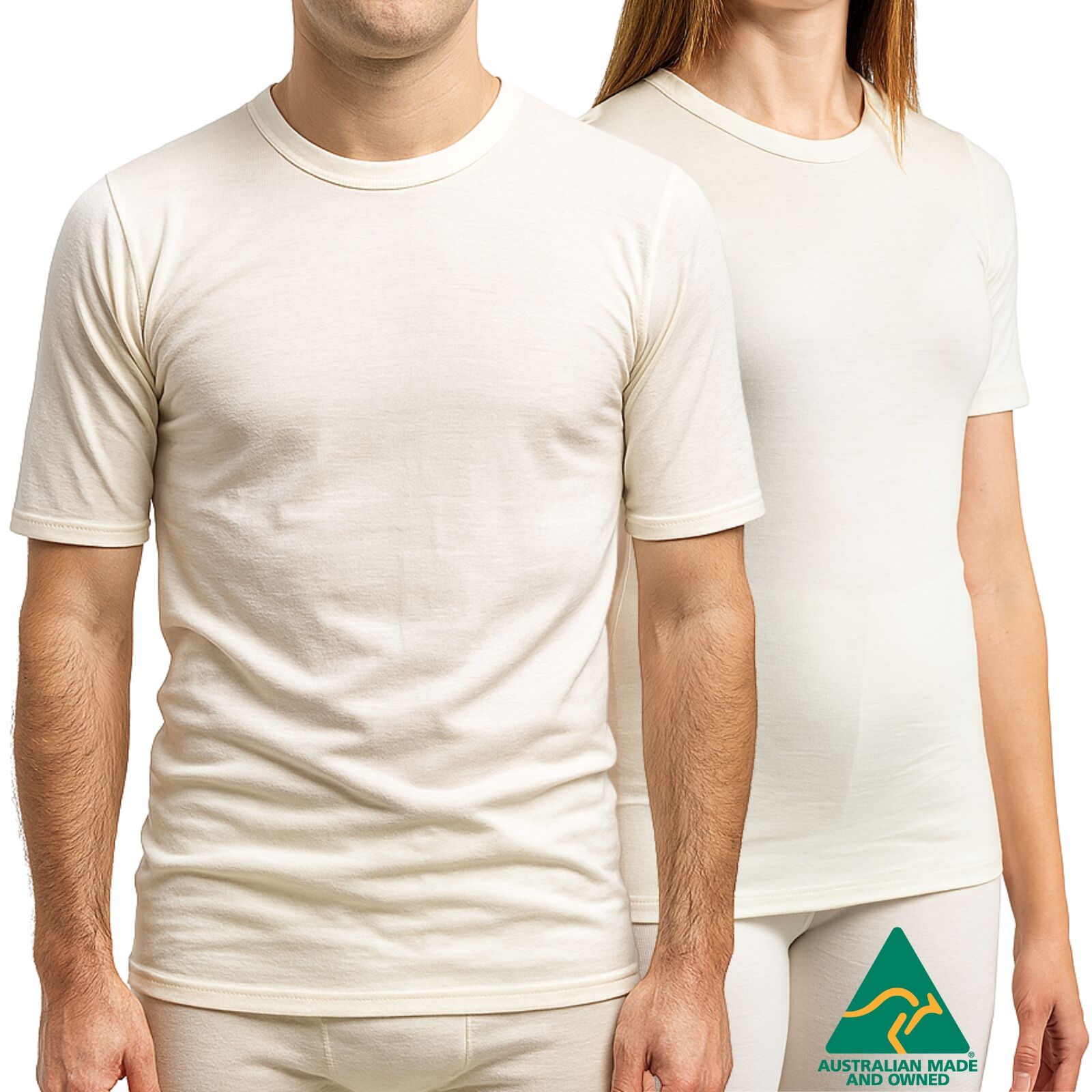 Men's Underwear & Socks: MERINO SKINS Crew Neck Short Sleeve T-Shirt Top 100% Wool Underwear Thermals in Natural - Medium (96cm)