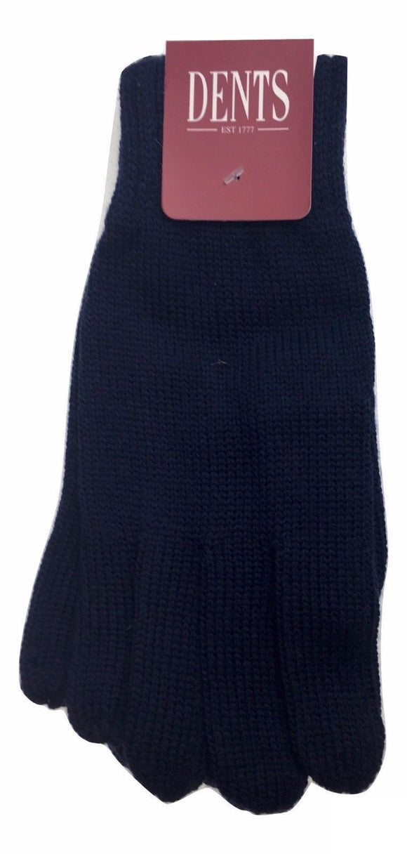 100% PURE WOOL GLOVES Winter Snow Ski Plain Knit Knitted Warm Plain - Navy