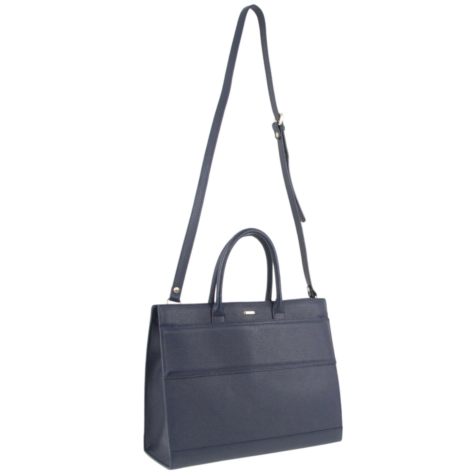 Women's Handbags: Morrissey Italian Structured Leather Tote Unisex Computer Bag Handbag - Navy