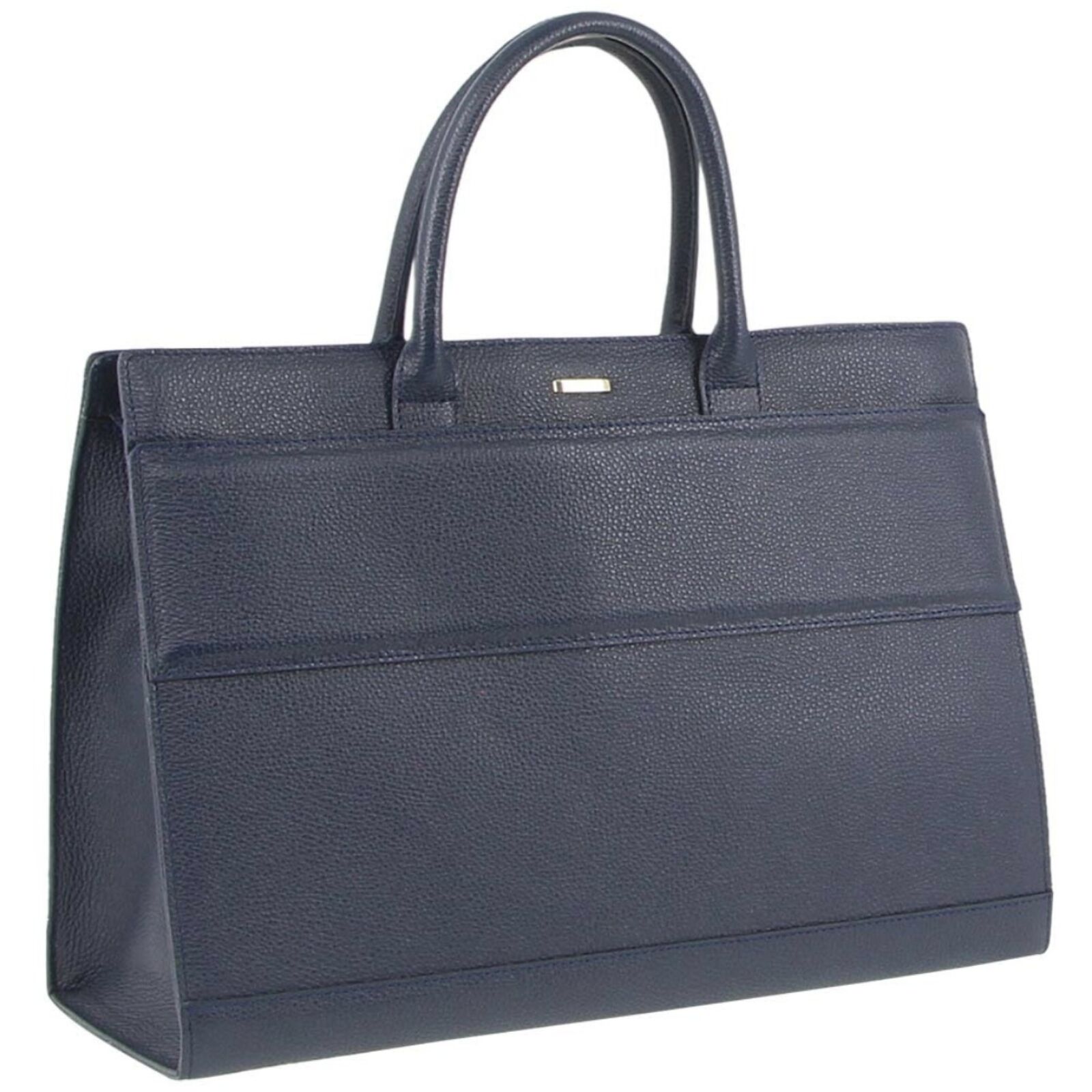 Women's Handbags: Morrissey Italian Structured Leather Tote Unisex Computer Bag Handbag - Navy