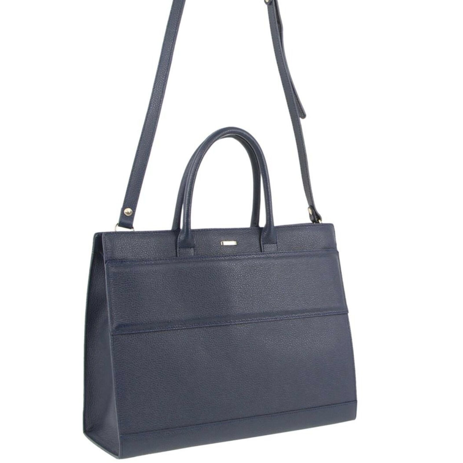 Women's Handbags: Morrissey Italian Structured Leather Tote Unisex Computer Bag Handbag - Navy