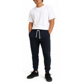 Mens Skinny Track Pants Slim Fit Joggers Gym Cuffed Sports Trousers - Navy - XL