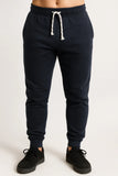 Mens Skinny Track Pants Slim Fit Joggers Gym Cuffed Sports Trousers - Navy - XL