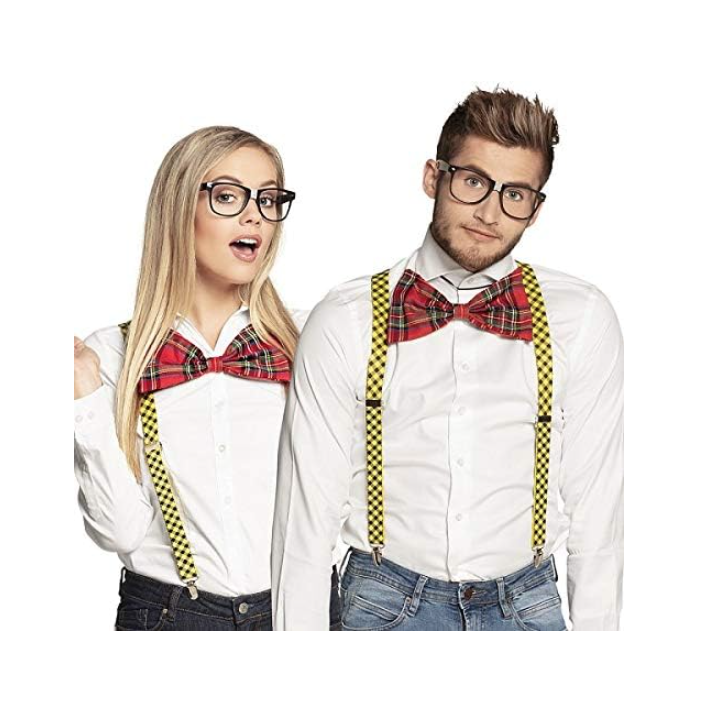 Costumes & Accessories: NERD COSTUME KIT Set Geek Glasses Fancy Dress Retro Funny Braces Bow Tie Party