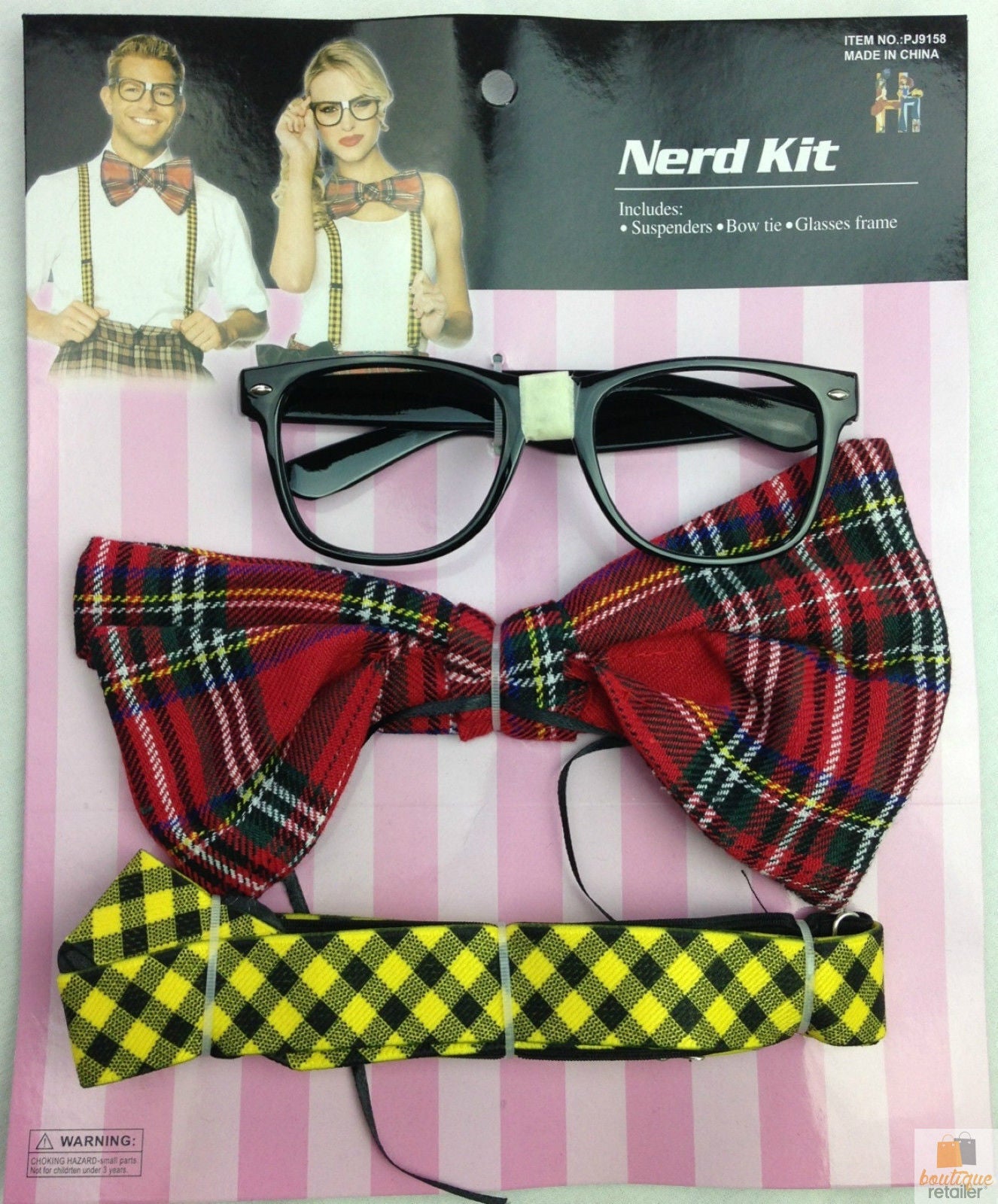 Costumes & Accessories: NERD COSTUME KIT Set Geek Glasses Fancy Dress Retro Funny Braces Bow Tie Party