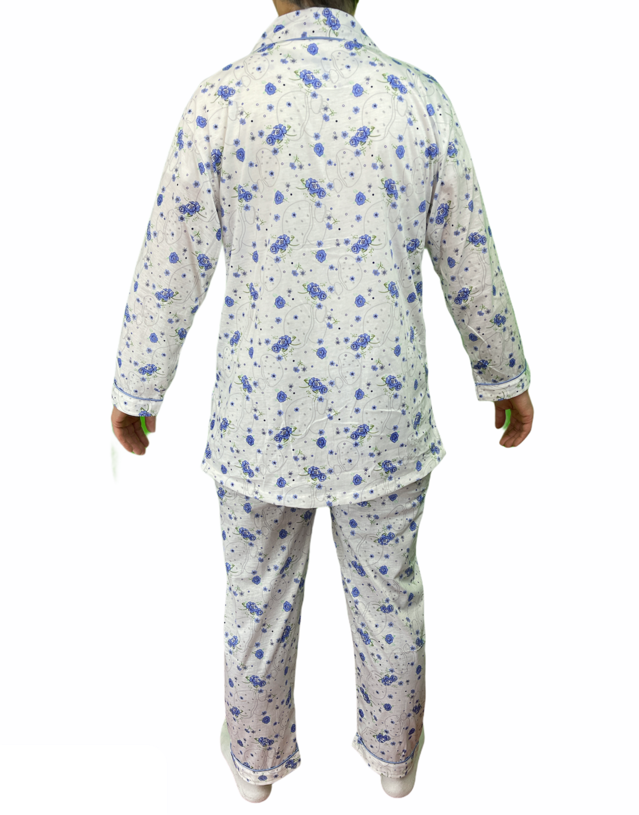 Womens Pyjama Set 100% Cotton Long Sleeve Button Up PJs Sleepwear - Blue Floral - 16